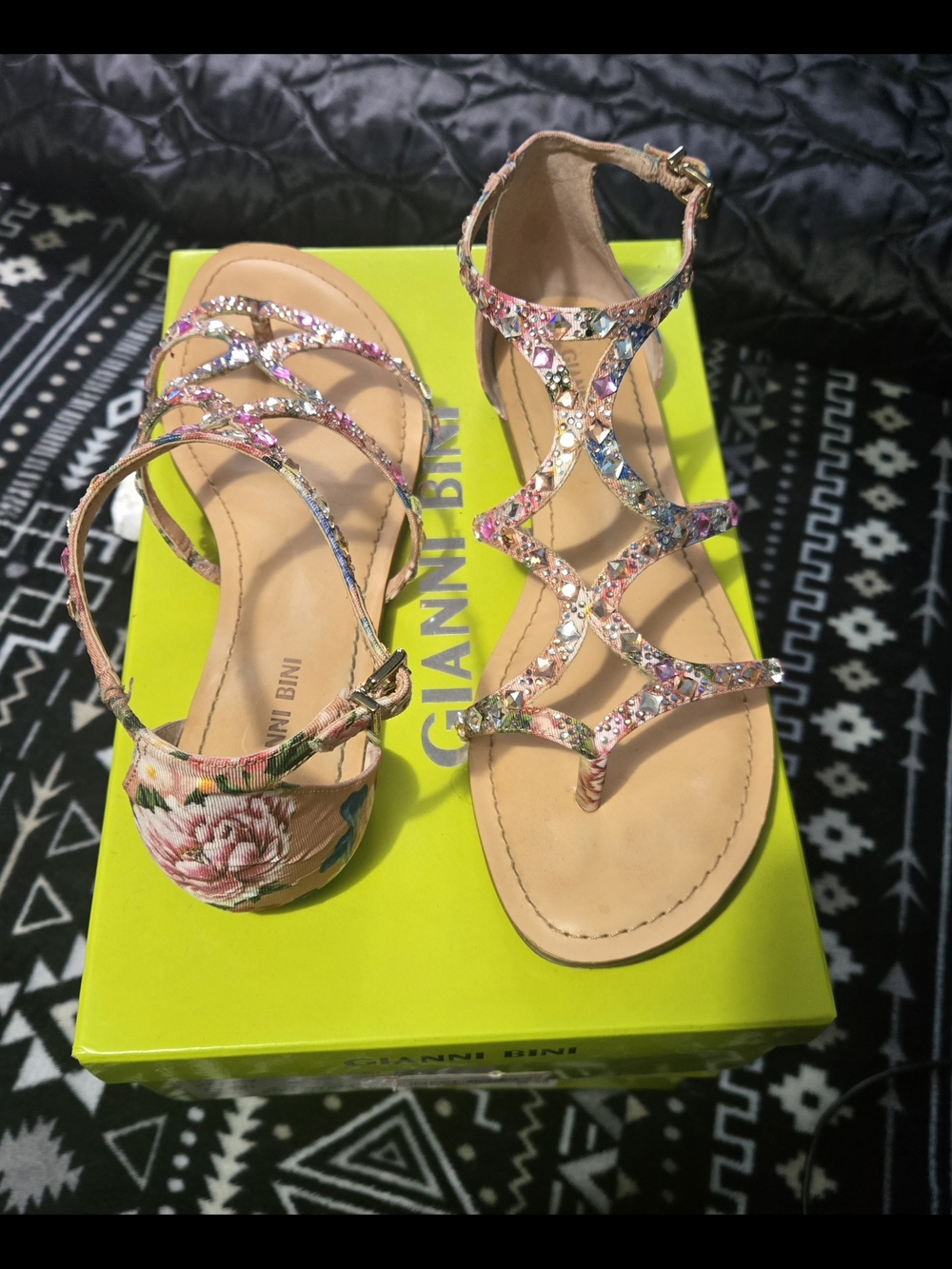 Gianni Bini Floral Pink Multi-Strap Embellished Sandals